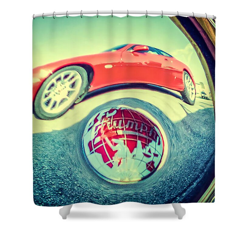 Retro Shower Curtain featuring the photograph Triumph and Jaguar by Spikey Mouse Photography