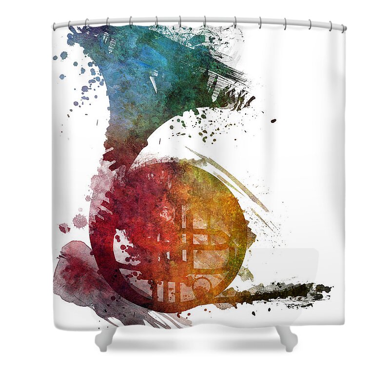 French Horn Shower Curtain featuring the digital art French horn colored musical instruments by Justyna Jaszke JBJart