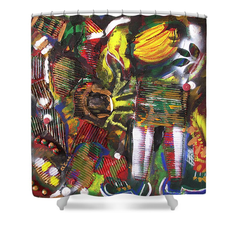 Contemporary Primitive Art Shower Curtain featuring the painting Tropical Dream I by Cleaster Cotton