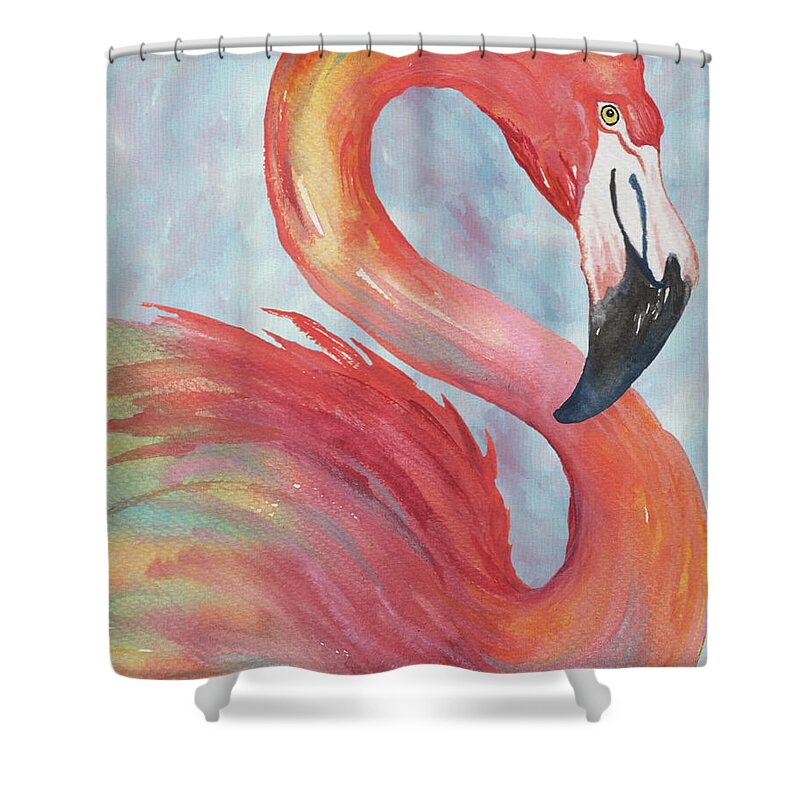 Watercolor Shower Curtain featuring the painting Tropical Flamingo by Elizabeth Medley