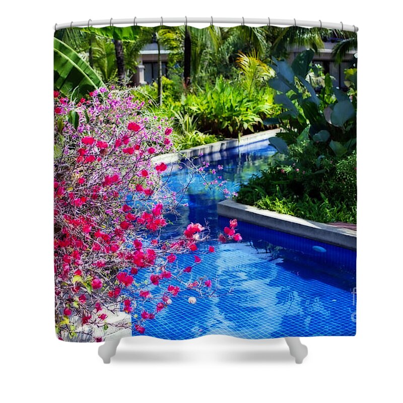 Photography Shower Curtain featuring the photograph Tropical Garden around Pool by Kaye Menner
