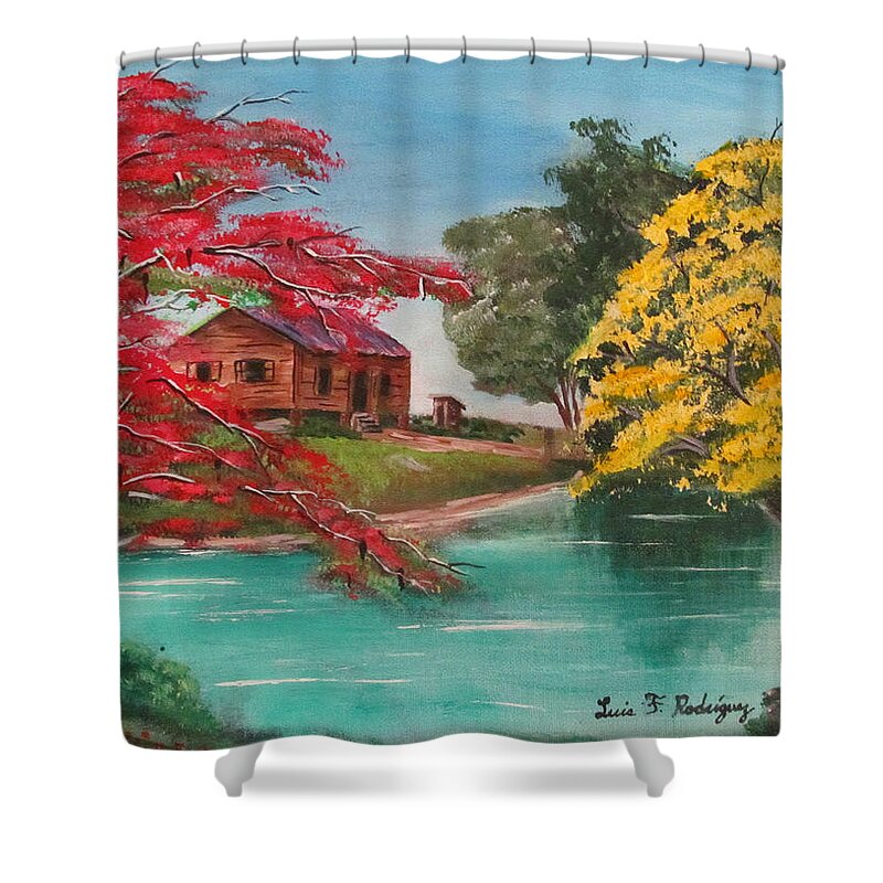 Flamboyan Shower Curtain featuring the painting Tropical Lifestyle by Luis F Rodriguez