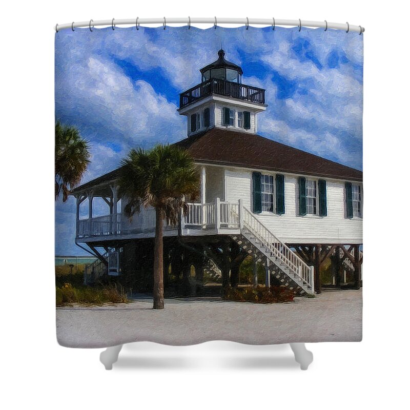 Lighthouse; Water; Waterscape; Beach; Florida; Landscape; Architecture; Oil Painting; Dean; Dean Wittle; Art For Sale; Renowned; Acclaimed; Artist; Fine Art; Featured In Faa Groups; Shower Curtain featuring the painting Tropical Lighthouse by Dean Wittle