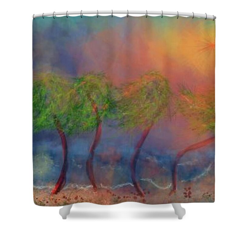 Tropical Scene Shower Curtain featuring the digital art Tropical Sorm on the Way Out by Renee Michelle Wenker