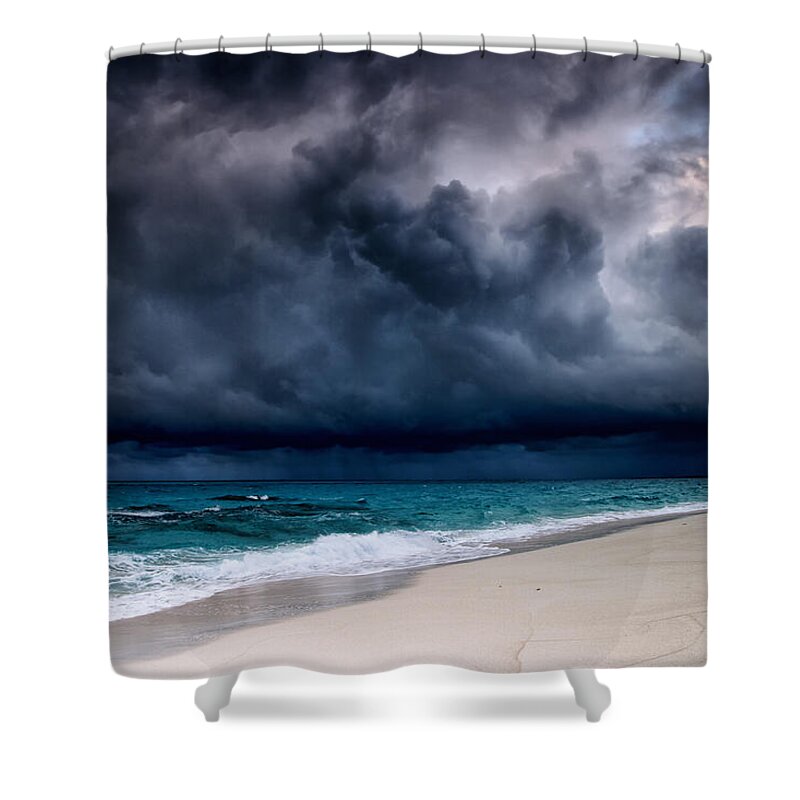 Water's Edge Shower Curtain featuring the photograph Tropical Storm Over The Caribbean Sea by Stevegeer