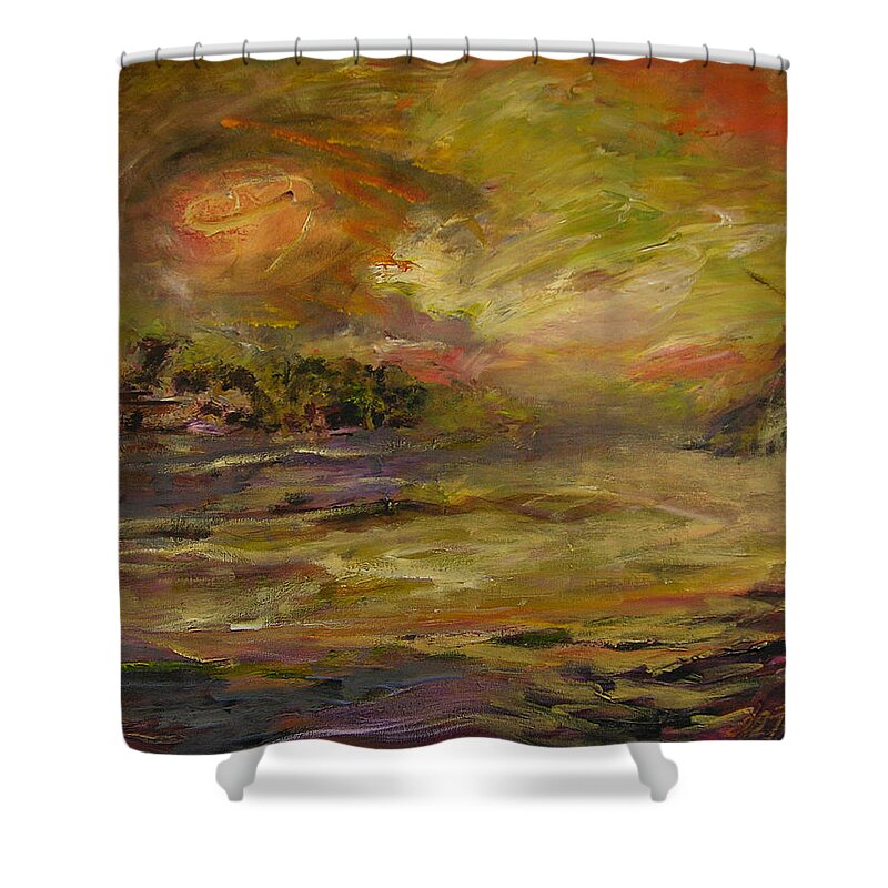 Landscapes Shower Curtain featuring the painting Tropics by Julianne Felton
