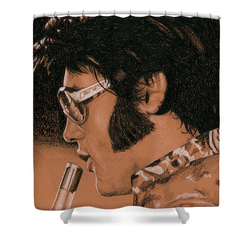 Elvis Shower Curtain featuring the drawing TTWII Rehearsals by Rob De Vries