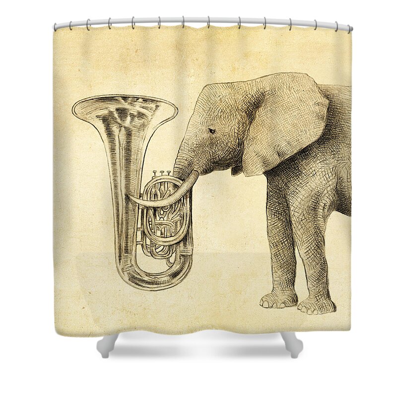 Elephant Shower Curtain featuring the drawing Tuba by Eric Fan