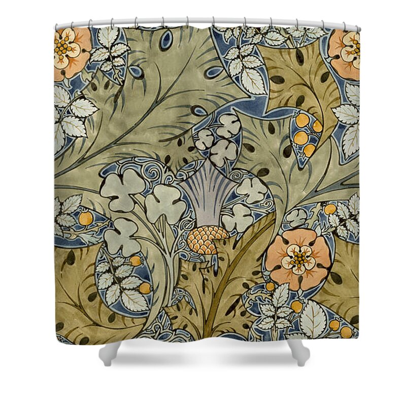 Voysey Shower Curtain featuring the painting Tudor roses thistles and shamrock by Voysey