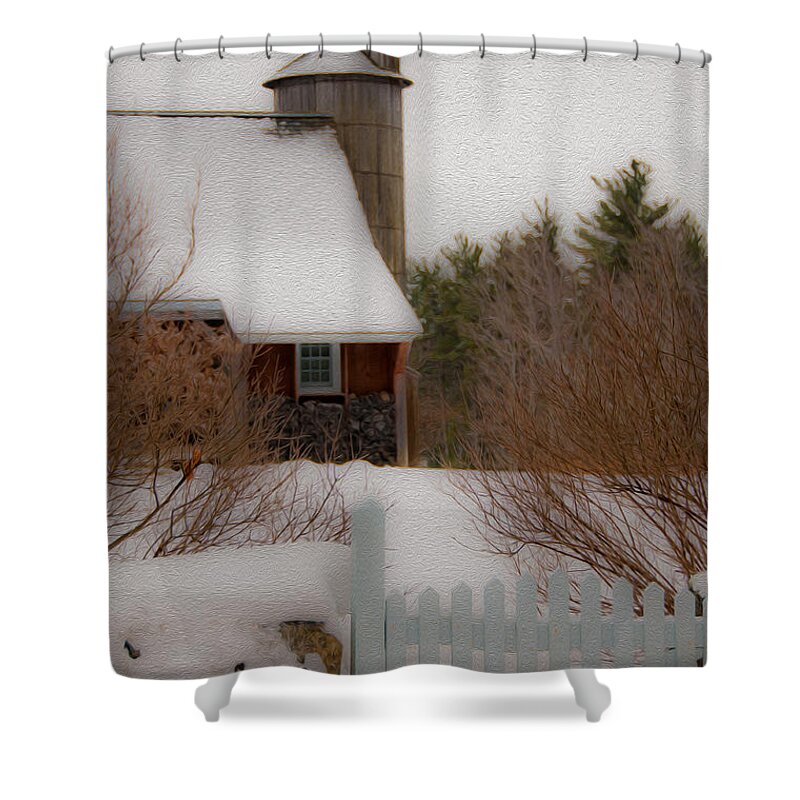Barn Doors Shower Curtain featuring the photograph Tuftonboro Farm in Snow by Brenda Jacobs