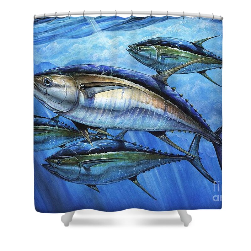 Yellowfin Tuna. Atun Shower Curtain featuring the painting Tuna In Advanced by Terry Fox