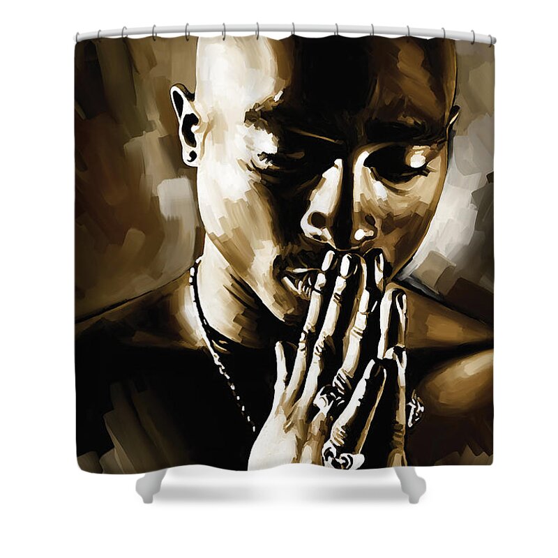 Tupac Shakur Paintings Shower Curtain featuring the painting Tupac Shakur Artwork by Sheraz A