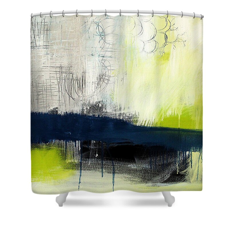 Blue Abstract Painting Shower Curtain featuring the painting Turning Point - contemporary abstract painting by Linda Woods