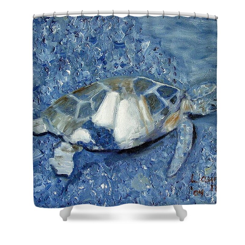 Turtle Shower Curtain featuring the painting Turtle on Black Sand Beach by Laurie Morgan