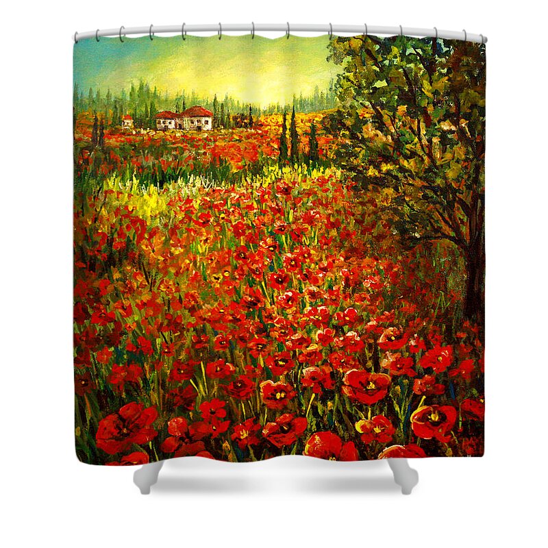 Tuscan Shower Curtain featuring the painting Tuscan Poppies by Lou Ann Bagnall