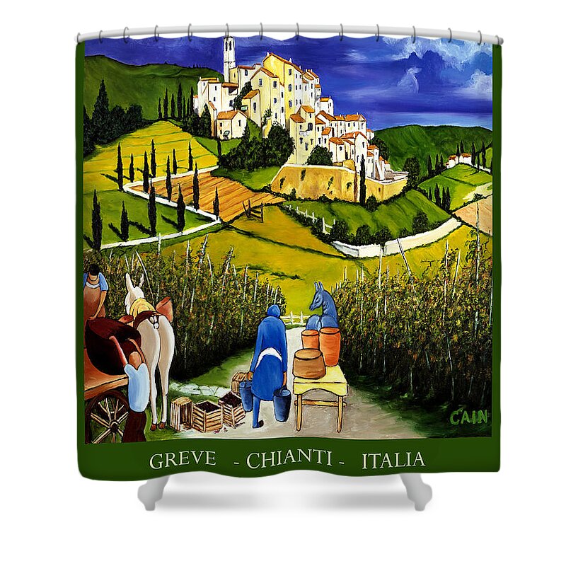 Fine Art Print Shower Curtain featuring the painting Tuscany Wine Poster Art Print by William Cain