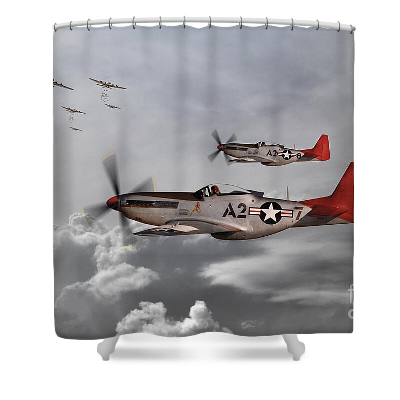 P51 Shower Curtain featuring the digital art Tuskegee Airmen by Airpower Art