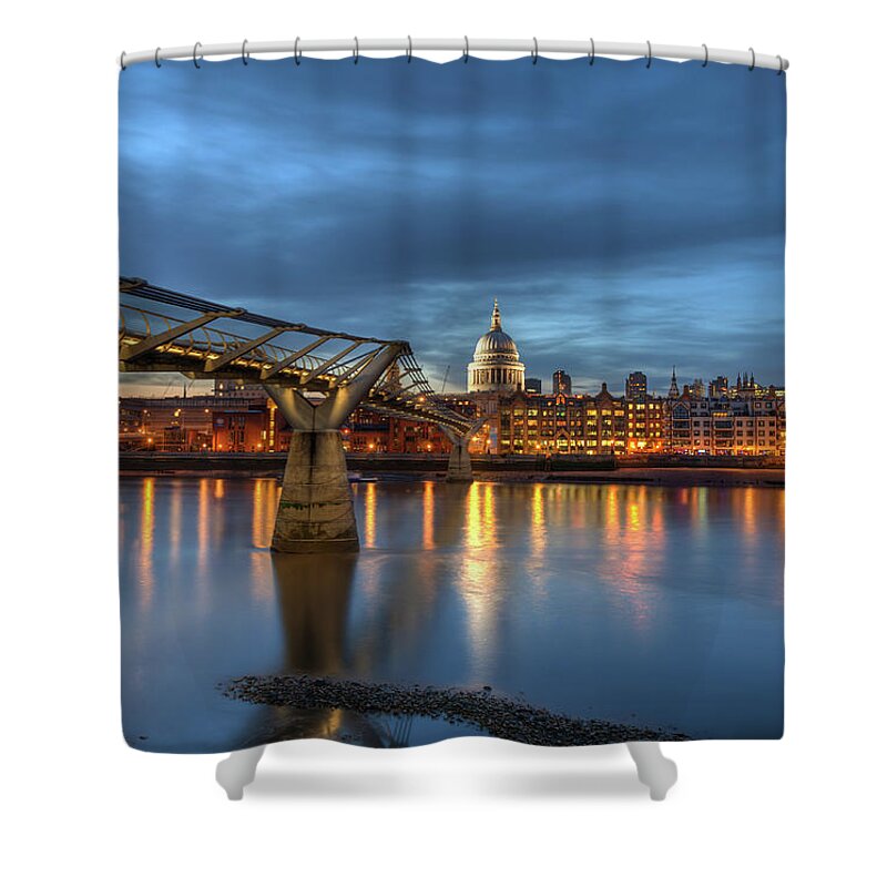 London Millennium Footbridge Shower Curtain featuring the photograph Twilight Of London by Vulture Labs