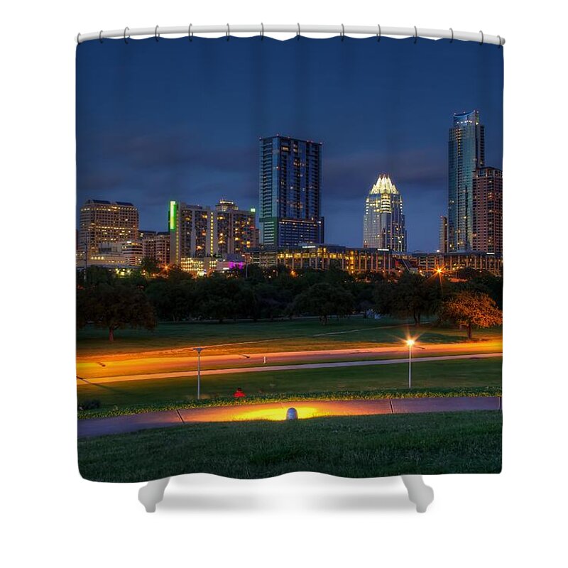 City Shower Curtain featuring the photograph Twilight Skyline by Dave Files