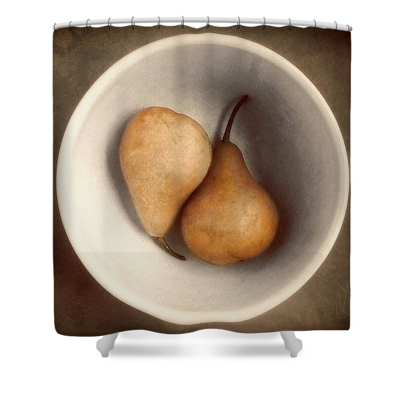Pear Shower Curtain featuring the photograph Two Bosc Pears Still Life in Warm Tones by Louise Kumpf