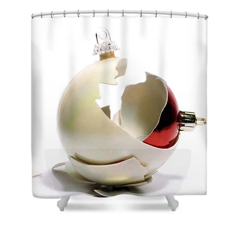 Destruction Shower Curtain featuring the photograph Two christmas ball by Bernard Jaubert