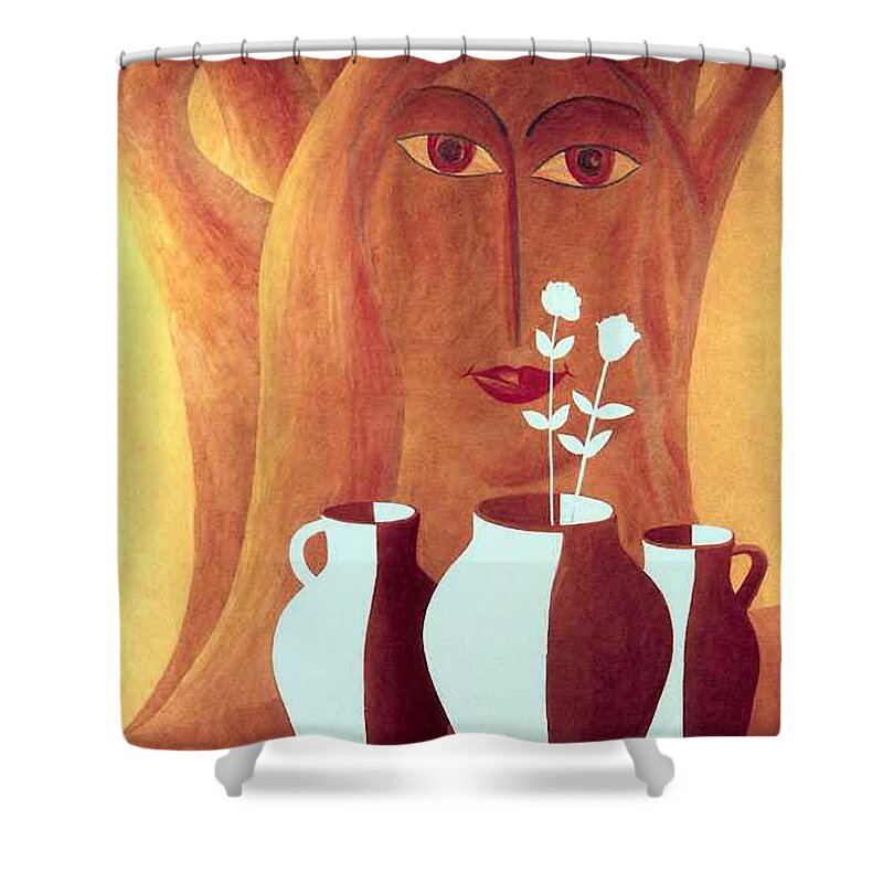 Two Lives Shower Curtain featuring the painting Two Lives by Israel Tsvaygenbaum