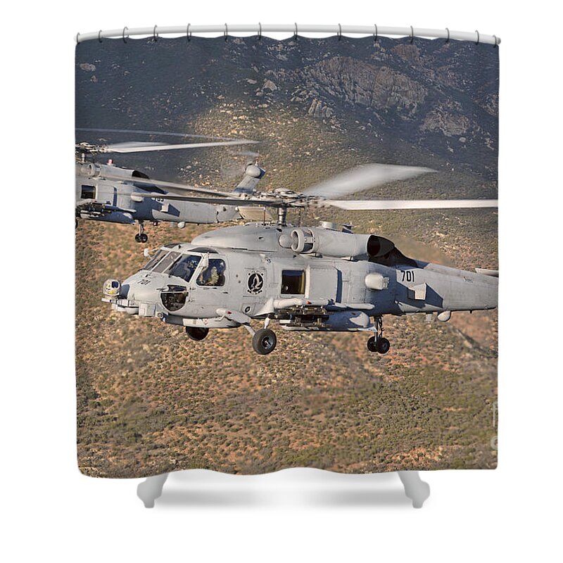 Horizontal Shower Curtain featuring the photograph Two Mh-60 Helicopters Of The U.s. Navy by Phil Wallick
