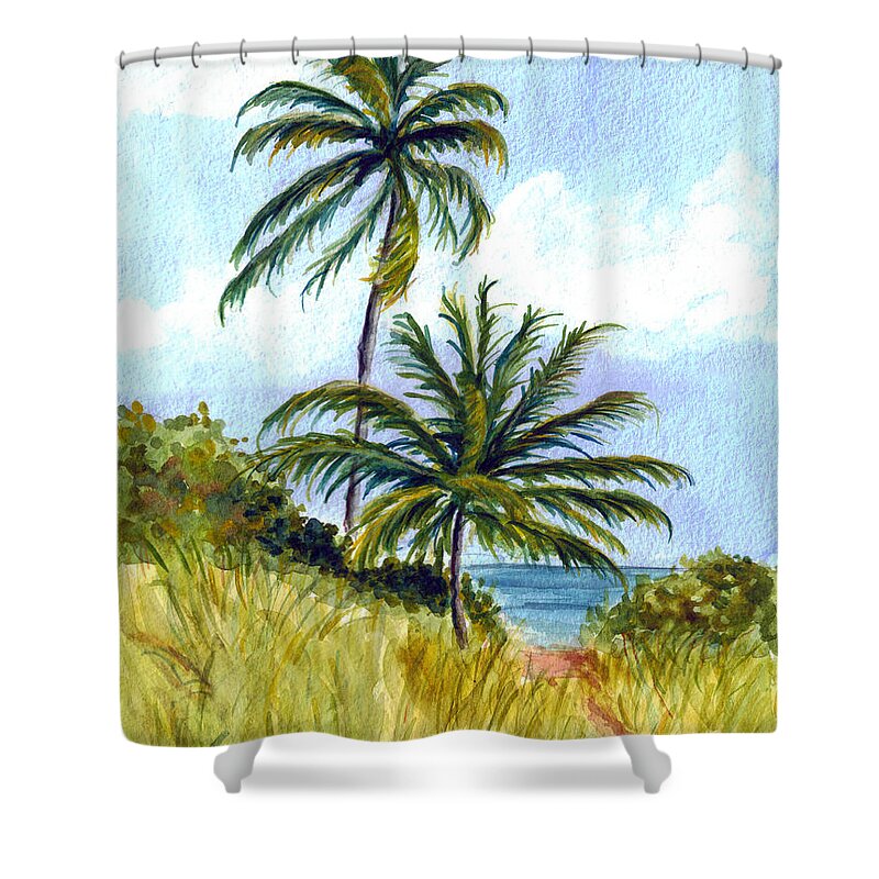 Palm Trees Shower Curtain featuring the painting Two Palms by Clara Sue Beym