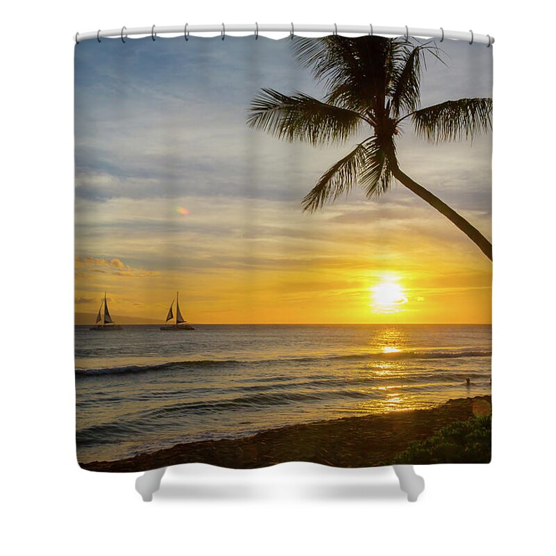 Scenics Shower Curtain featuring the photograph Two Sailboats Passing Through The by Tina Case Photography