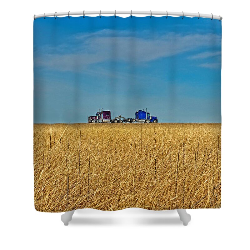 America Shower Curtain featuring the photograph Two Semi Cabs, I-40, West Texas by James Steinberg