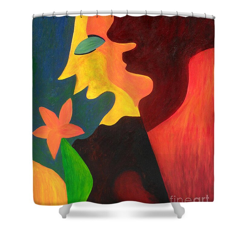 Abstract Shower Curtain featuring the painting Two Sides by Amanda Sheil