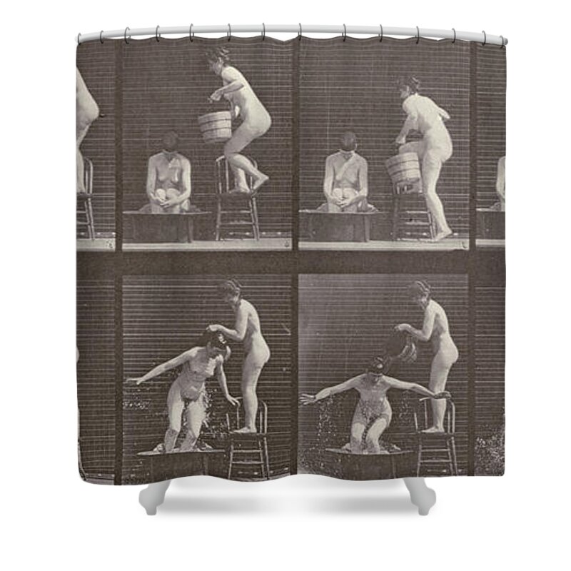 Muybridge Shower Curtain featuring the photograph Two Women Bathing by Eadweard Muybridge