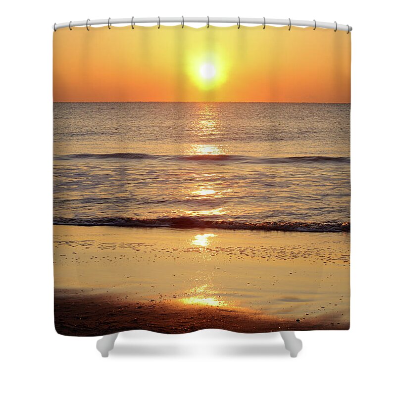 Water's Edge Shower Curtain featuring the photograph Tybee Island Beach At Sunrise by Aimintang