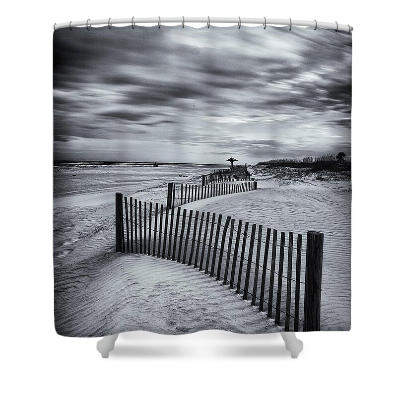 Georgia Shower Curtain featuring the photograph Tybee Island Fences by Fran Gallogly