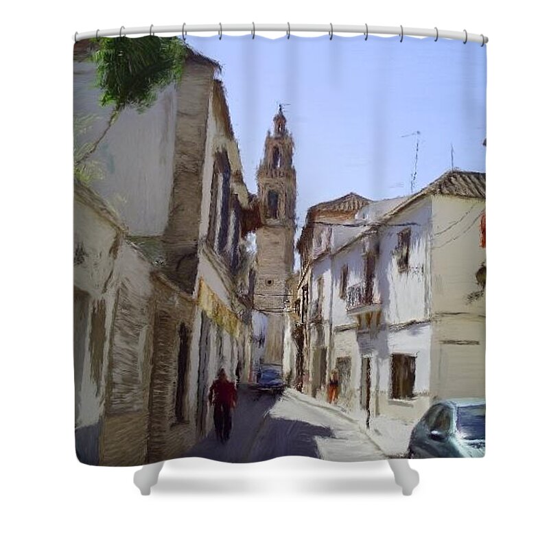 Calle Tipica Shower Curtain featuring the painting Typical Street in Ecija Spain by Bruce Nutting