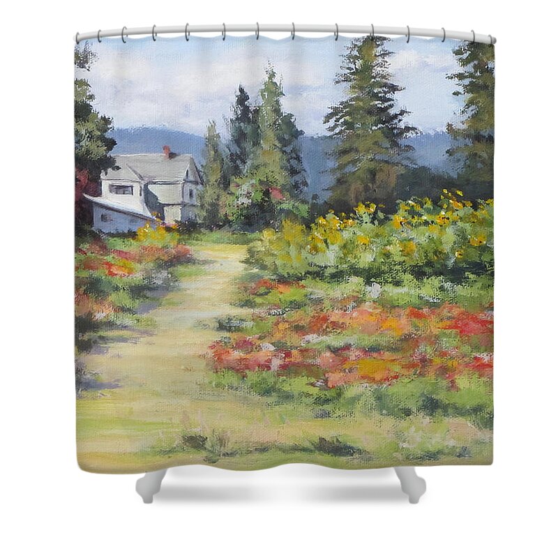 Plein Air Shower Curtain featuring the painting U Pick Beauty by Karen Ilari