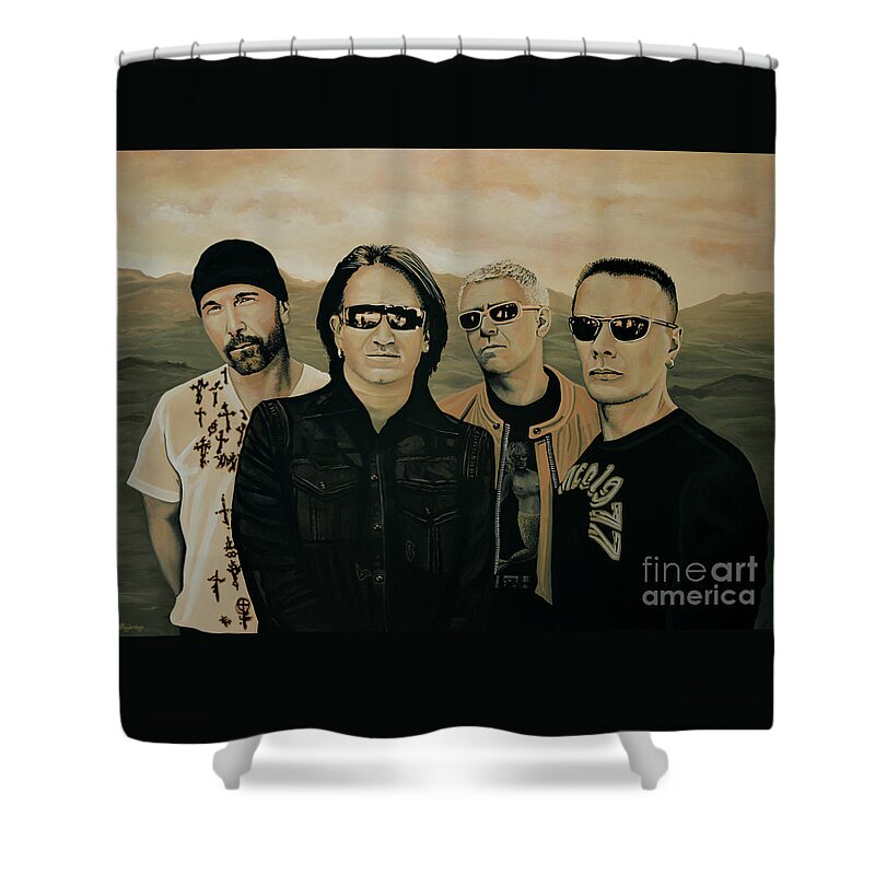 U2 Shower Curtain featuring the painting U2 Silver And Gold by Paul Meijering
