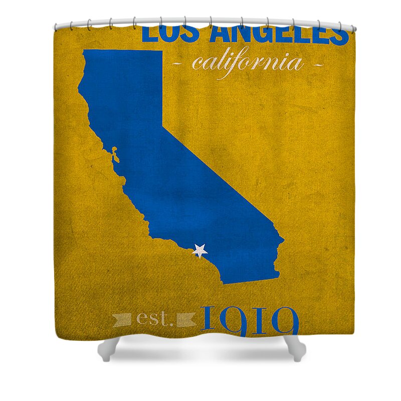 Ucla Shower Curtain featuring the mixed media UCLA University of California Los Angeles Bruins College Town State Map Poster Series No 026 by Design Turnpike