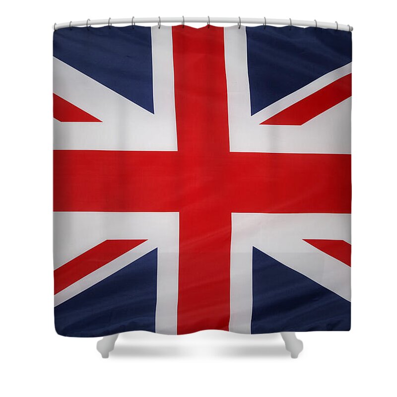 British Flag Shower Curtain featuring the photograph UK flag by Les Cunliffe
