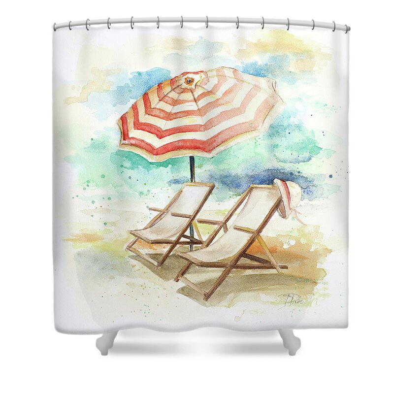 Umbrella Shower Curtain featuring the digital art Umbrella On The Beach I by Patricia Pinto