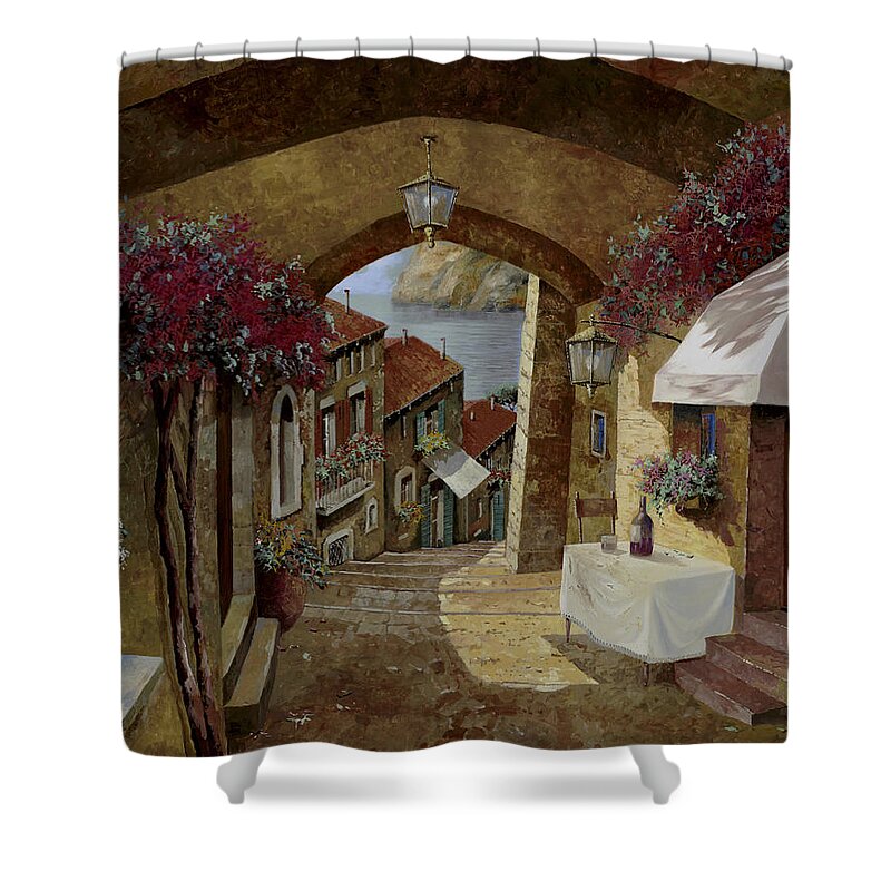 Streetscape Shower Curtain featuring the painting Un Bicchiere Sotto Il Lampione by Guido Borelli