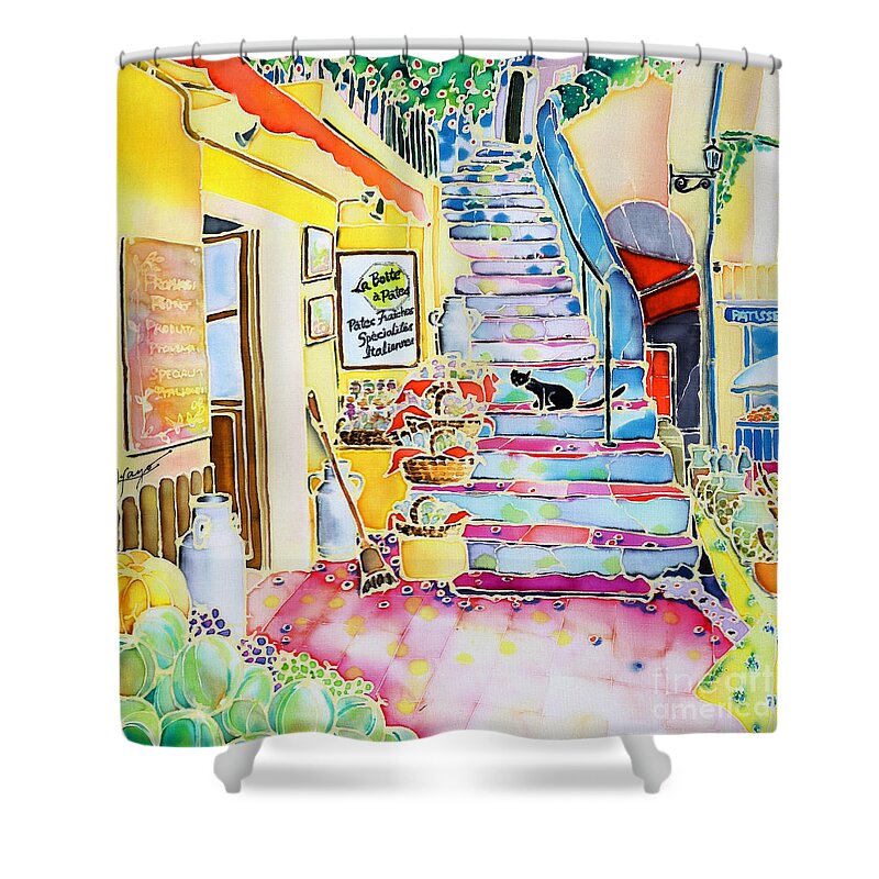 Cat Shower Curtain featuring the painting Un coin de St-Tropez by Hisayo OHTA