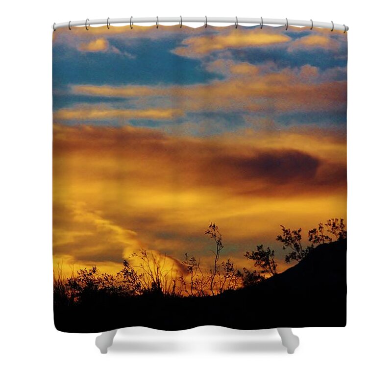 Yellow Shower Curtain featuring the photograph Under A Lemon Sky by Marcia Breznay