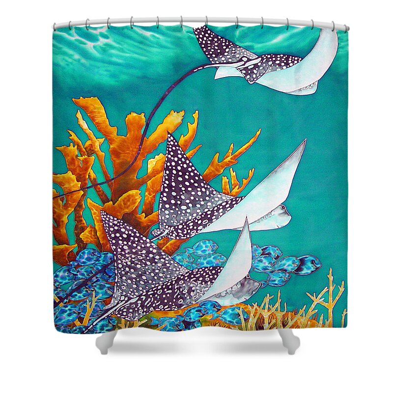 Eagle Ray Shower Curtain featuring the painting Under the Bahamian Sea by Daniel Jean-Baptiste