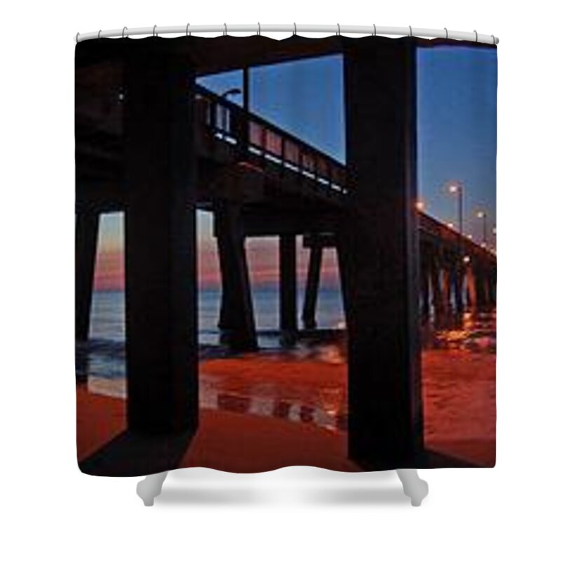 Palm Shower Curtain featuring the digital art Under The Gulf State Pier by Michael Thomas