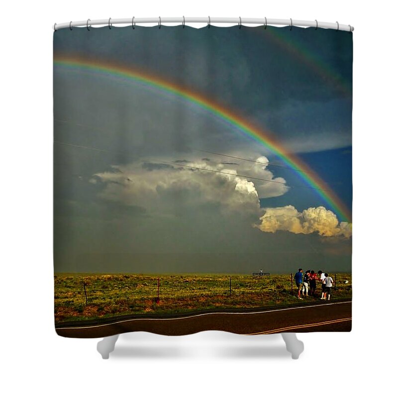 Rainbow Shower Curtain featuring the photograph Under the Rainbow by Ed Sweeney