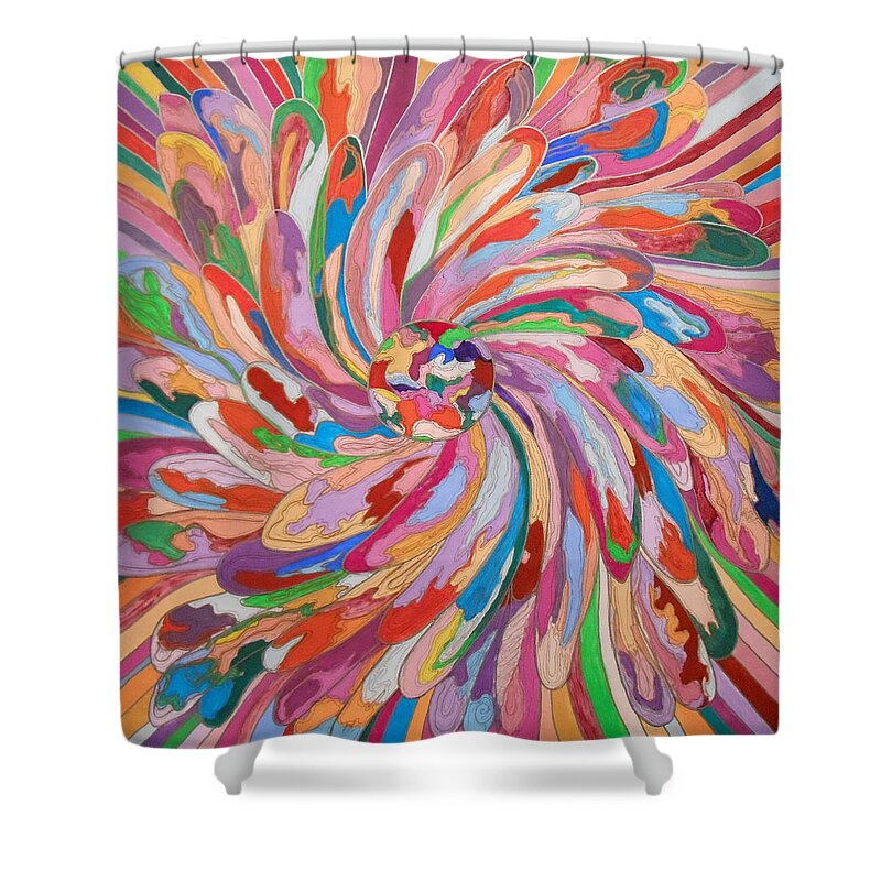 Abstract Shower Curtain featuring the painting Unfolding Melody by Mtnwoman Silver