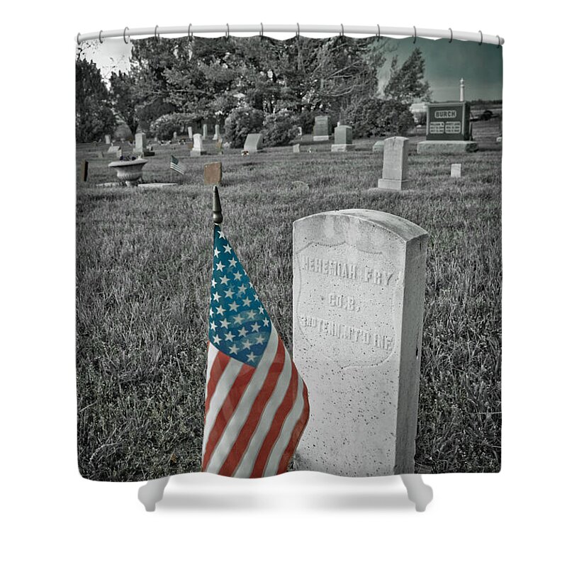 Nehemiah Fry Shower Curtain featuring the photograph Union Army Civil War Veteran Headstone by James BO Insogna