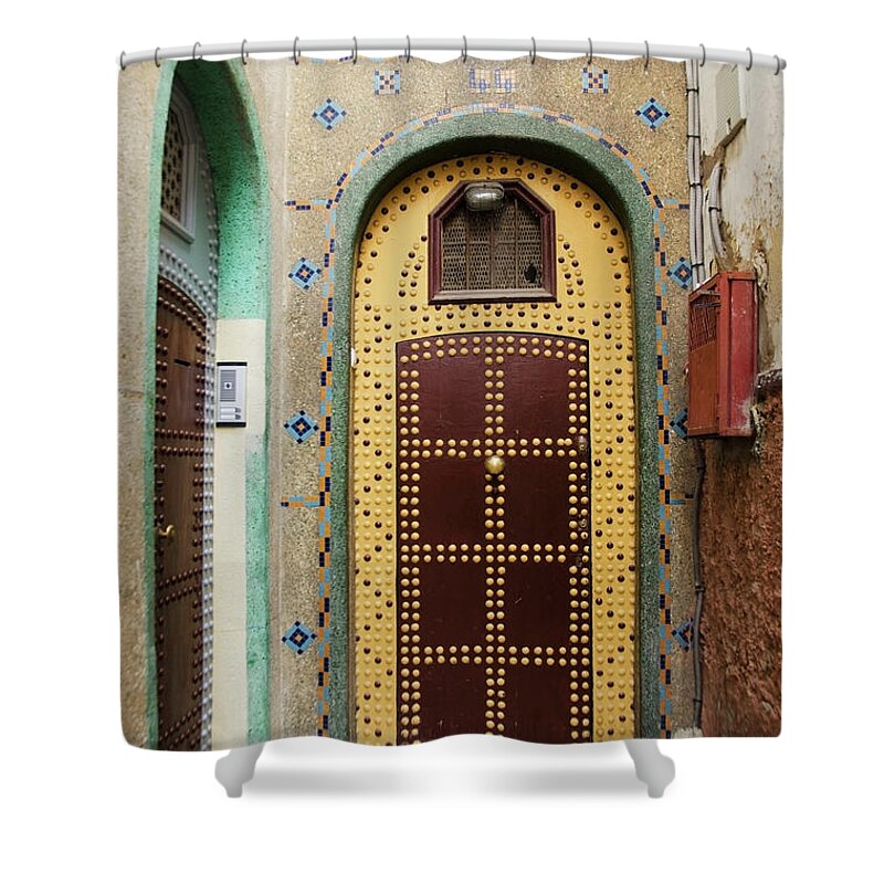 Arch Shower Curtain featuring the photograph Uniquely Decorated Door With An Arch by Diane Levit / Design Pics