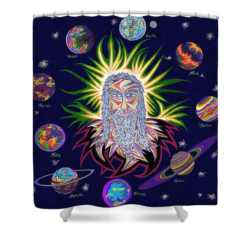 Christ Shower Curtain featuring the painting United Planets of Jesus Christ by Robert SORENSEN